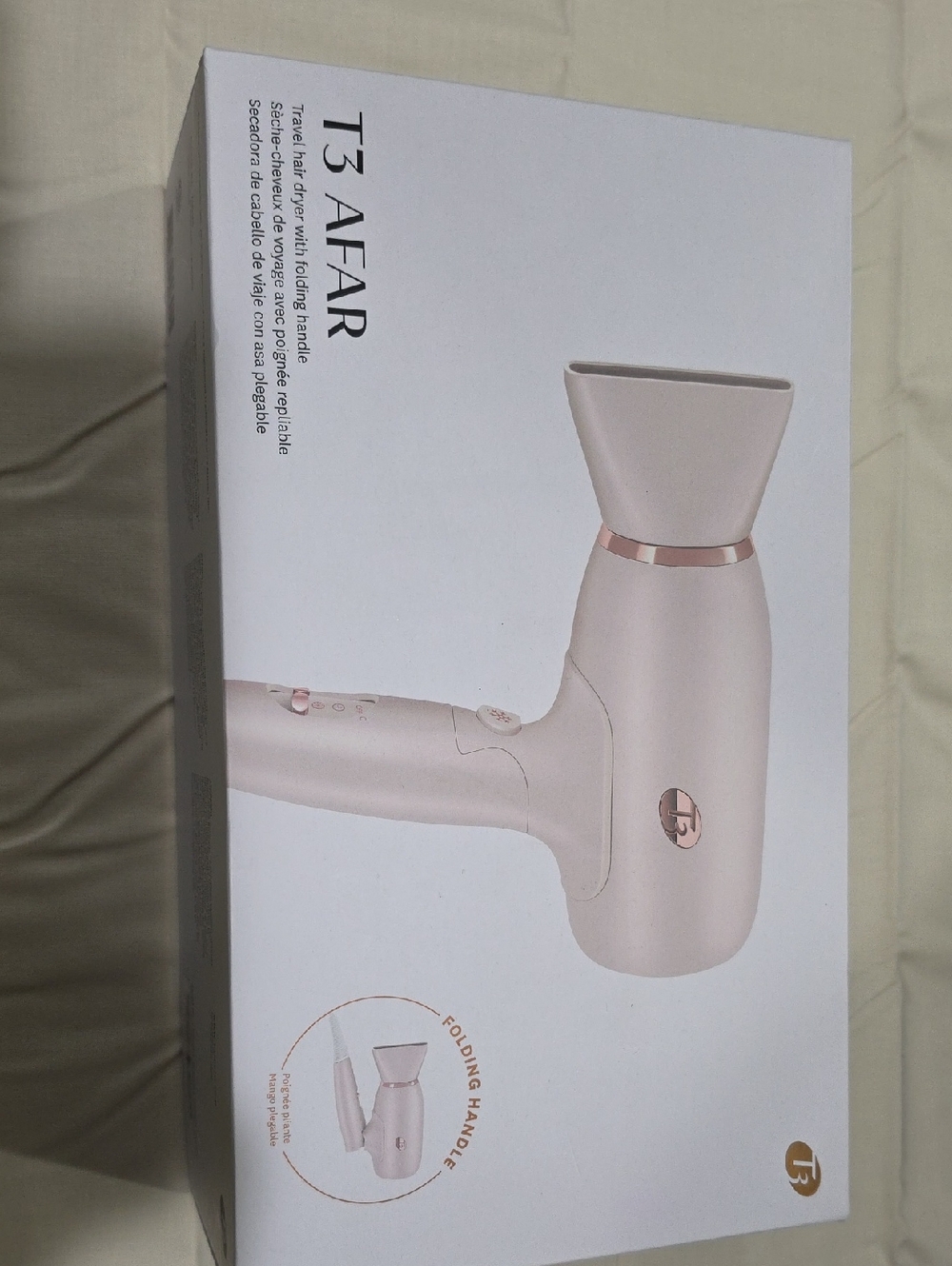 T3 Afar Travel Hair Dryer - Pale Pink with Rose Gold Accents